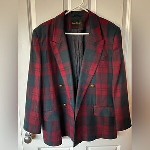 Vintage Red Windowpane Wool Blazer